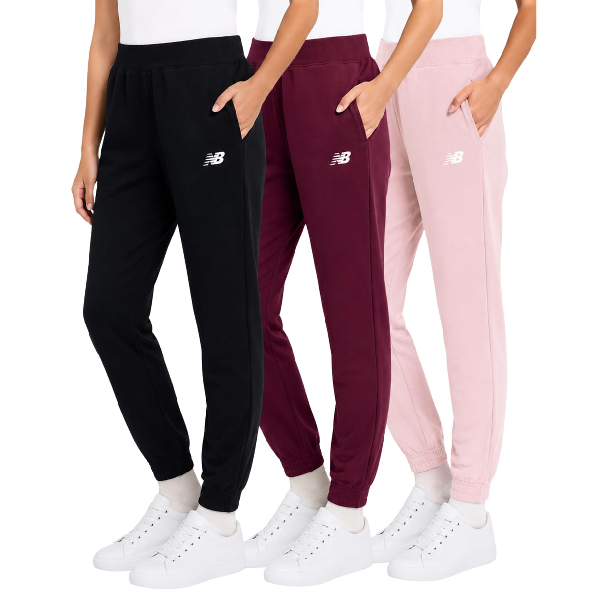 New Balance Girls Sweatpants 3-Pack, Soft Cotton Blend Fleece Joggers, 4-16