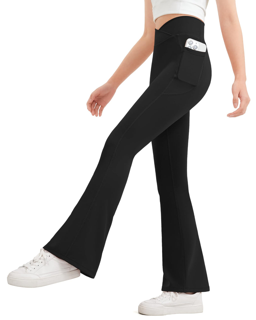 JOCMIC Girls Flare Leggings Kids Bell Bottom Yoga Pants with Pockets