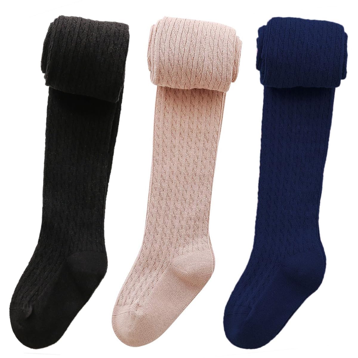 vanberfia Knit Baby Girls Tights: Cable Knit Cotton Warm Footed Leggings