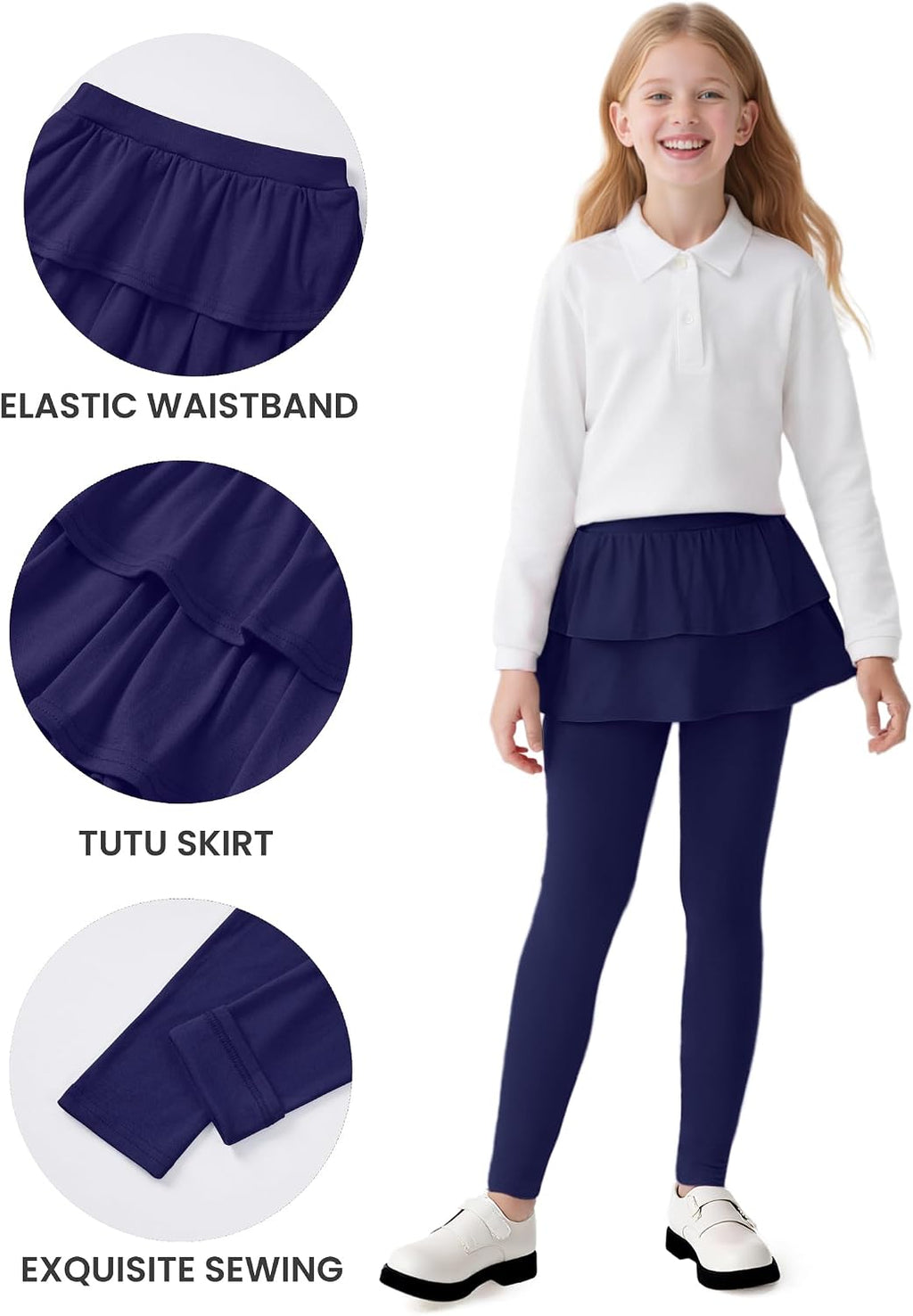 Auranso Girls Leggings School Unifrom Pants Kids Clothes with Tutu Skirts