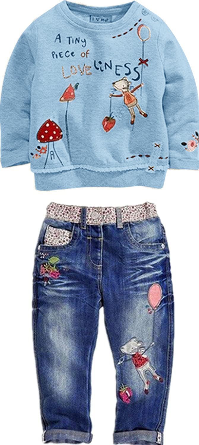 Toddler Girl Clothes Baby Girl Long Sleeve Top + Jeans Pants with Pockets