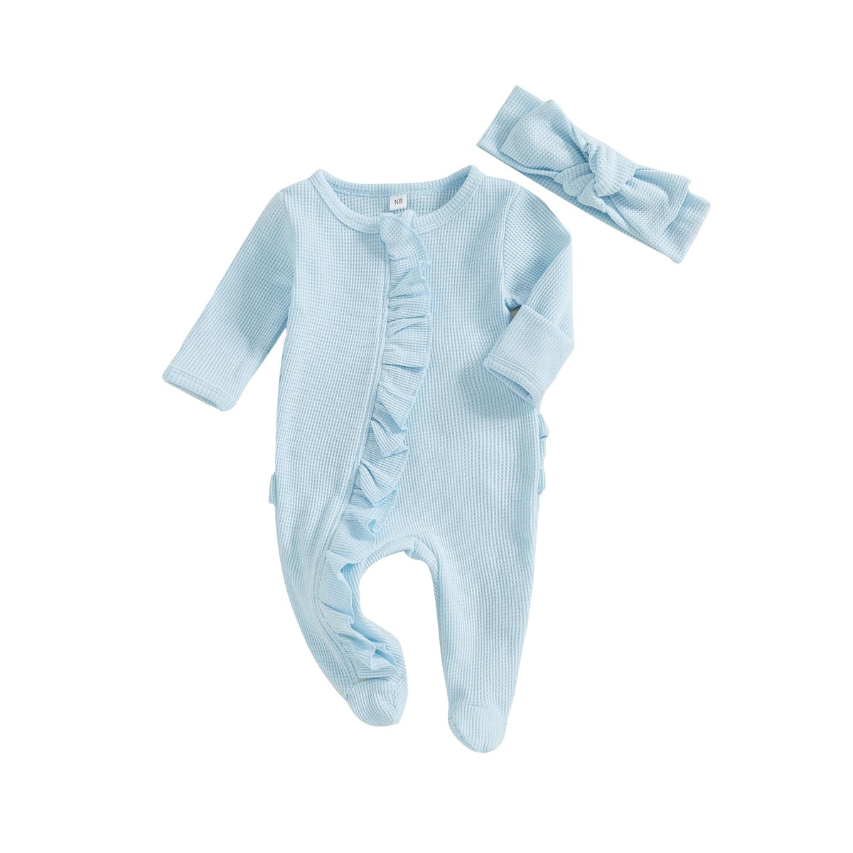 allshope Infant Baby Girl Fall Outfit Romper Footies Solid Color Frills Ruffle Trim Jumpsuit Bodysuits Newborn Winter Clothes