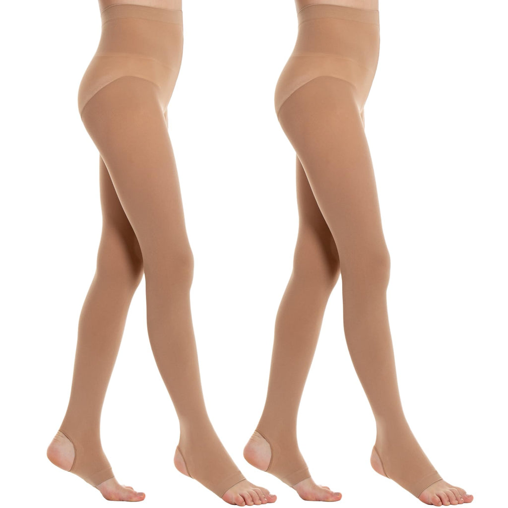 MANZI 2 Pairs Girl's Stirrup Dance Tights Convertible Transition Todder Ballet Tights 40D