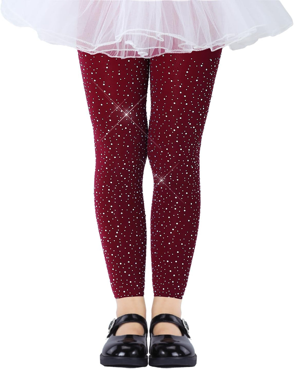 LUCKELF Girls Footless Tights with Sparkle Rhinestone Ballet Dance Tights for School Students Soft Stockings