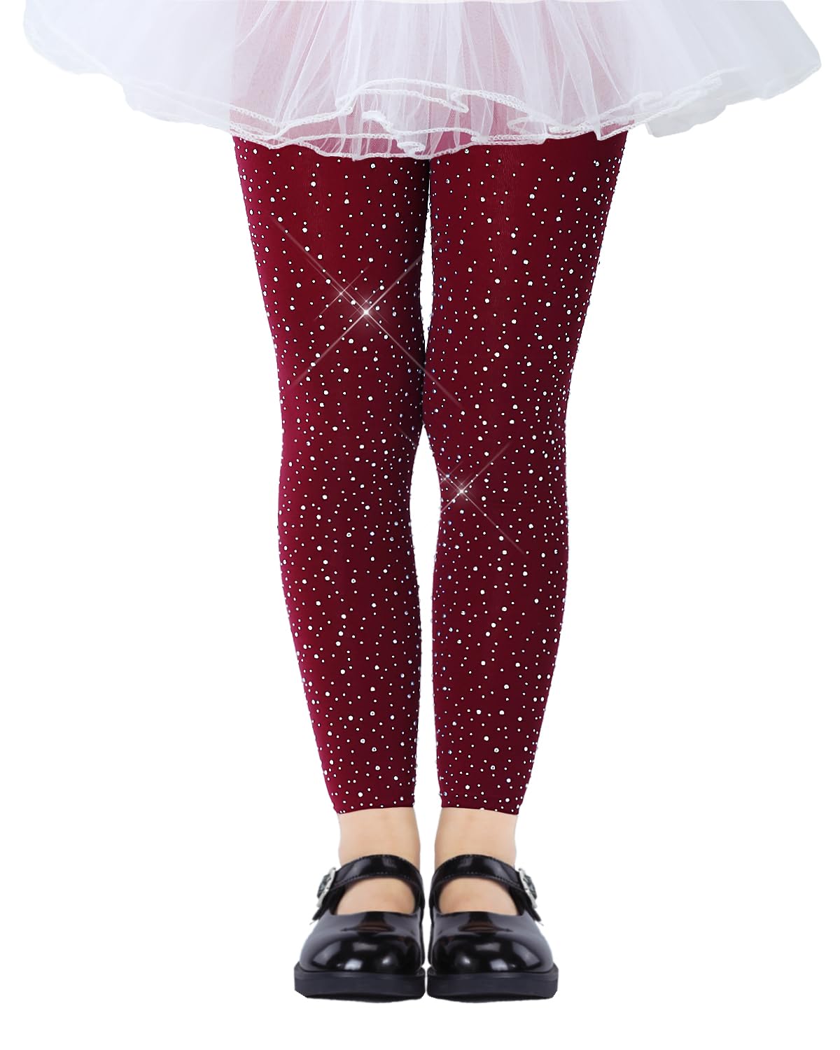LUCKELF Girls Footless Tights with Sparkle Rhinestone Ballet Dance Tights for School Students Soft Stockings
