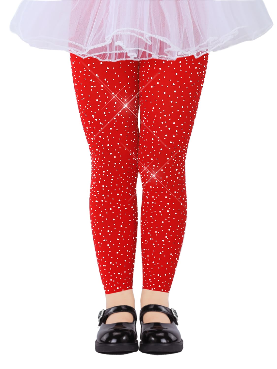 LUCKELF Girls Footless Tights with Sparkle Rhinestone Ballet Dance Tights for School Students Soft Stockings