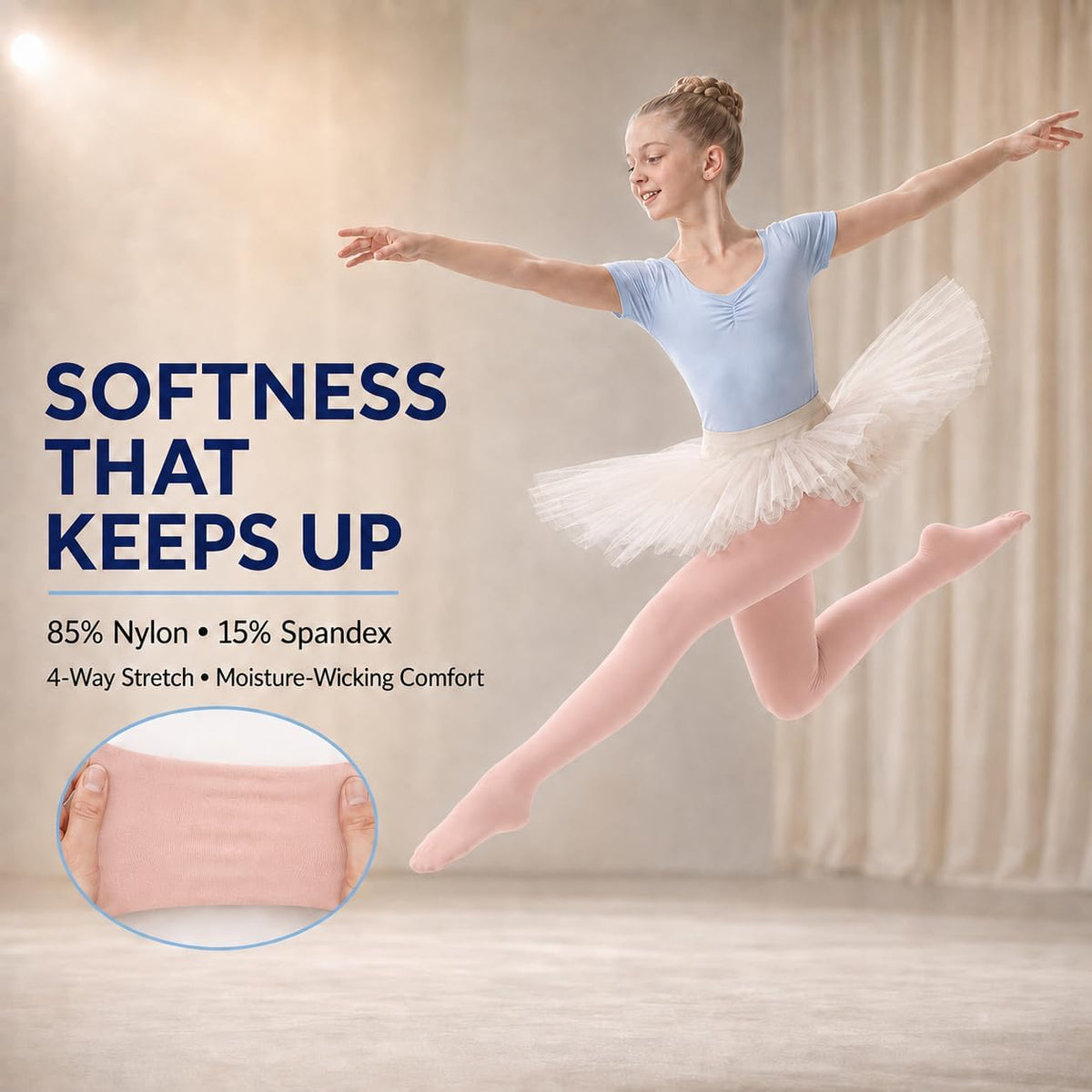 Citystl Ballet Tights for Girls - 3 Pairs, Multiple Colors, Cotton School Dress Tights