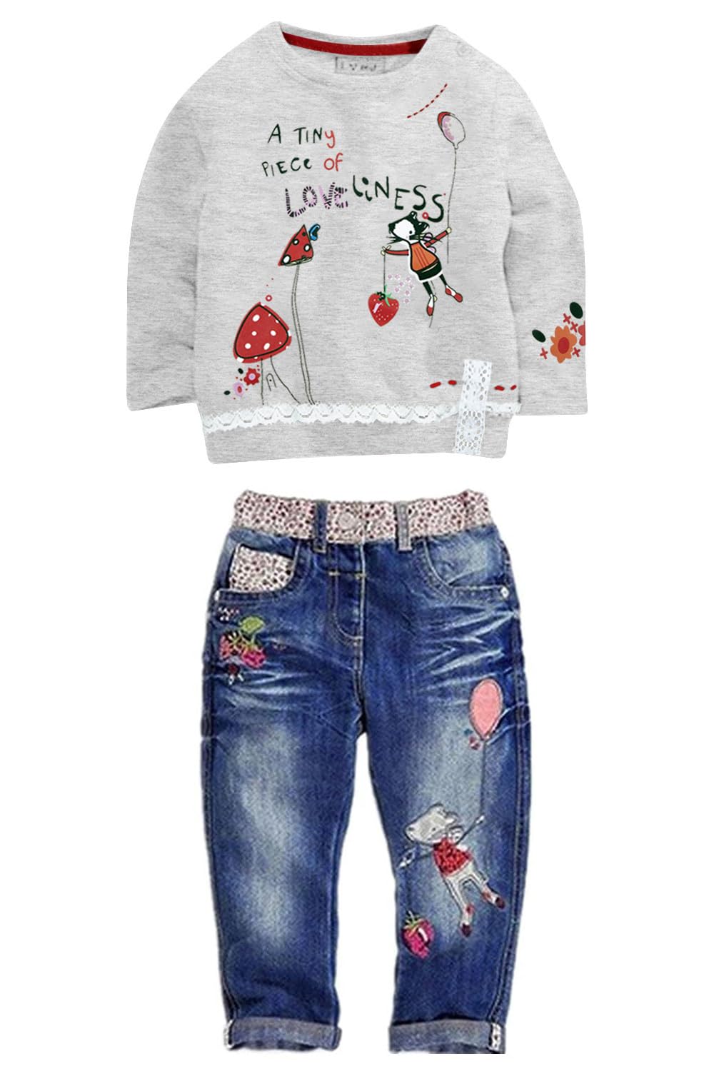 Toddler Girl Clothes Baby Girl Long Sleeve Top + Jeans Pants with Pockets