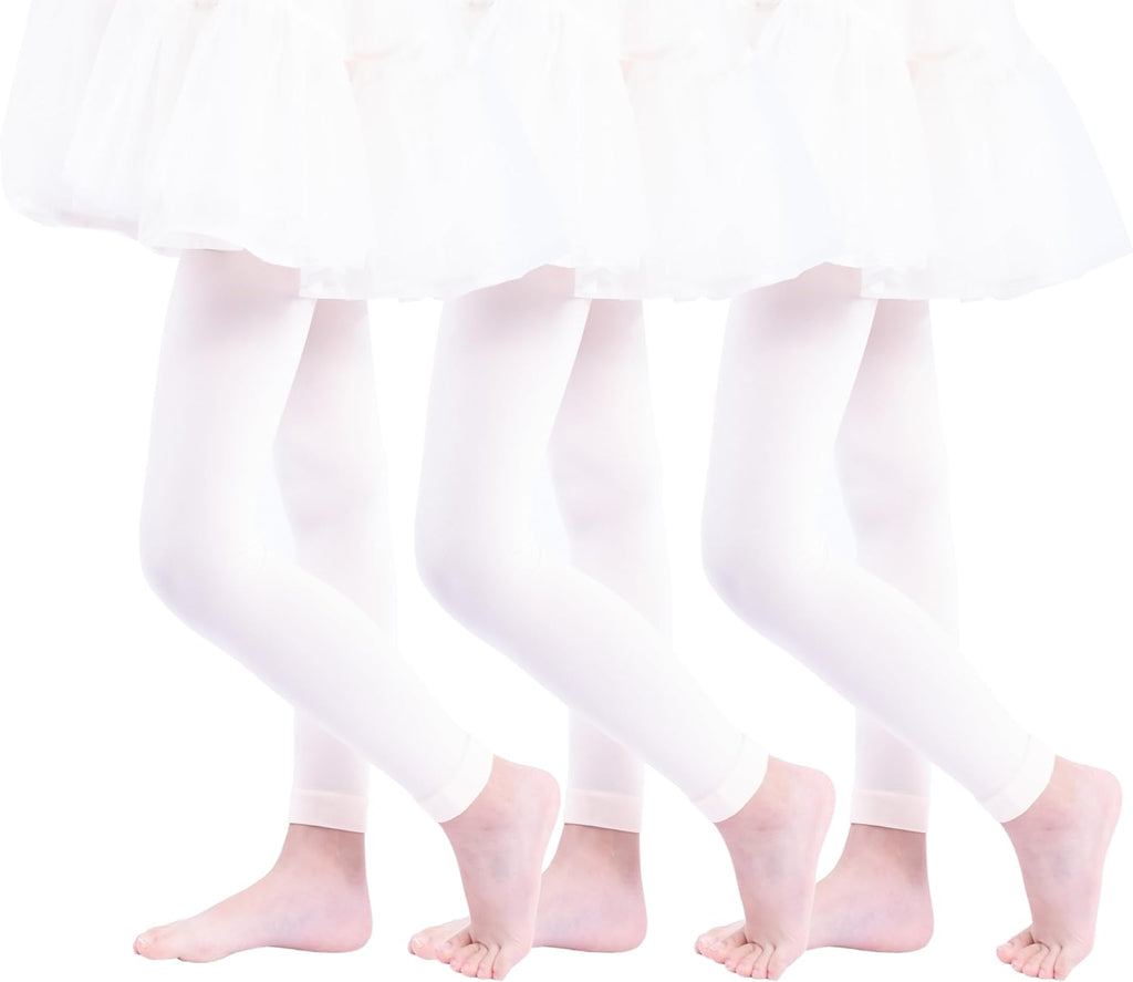 Paralinda 3 Pairs Girl's Microfiber Footless Tights, Girls Dance Tights Footless