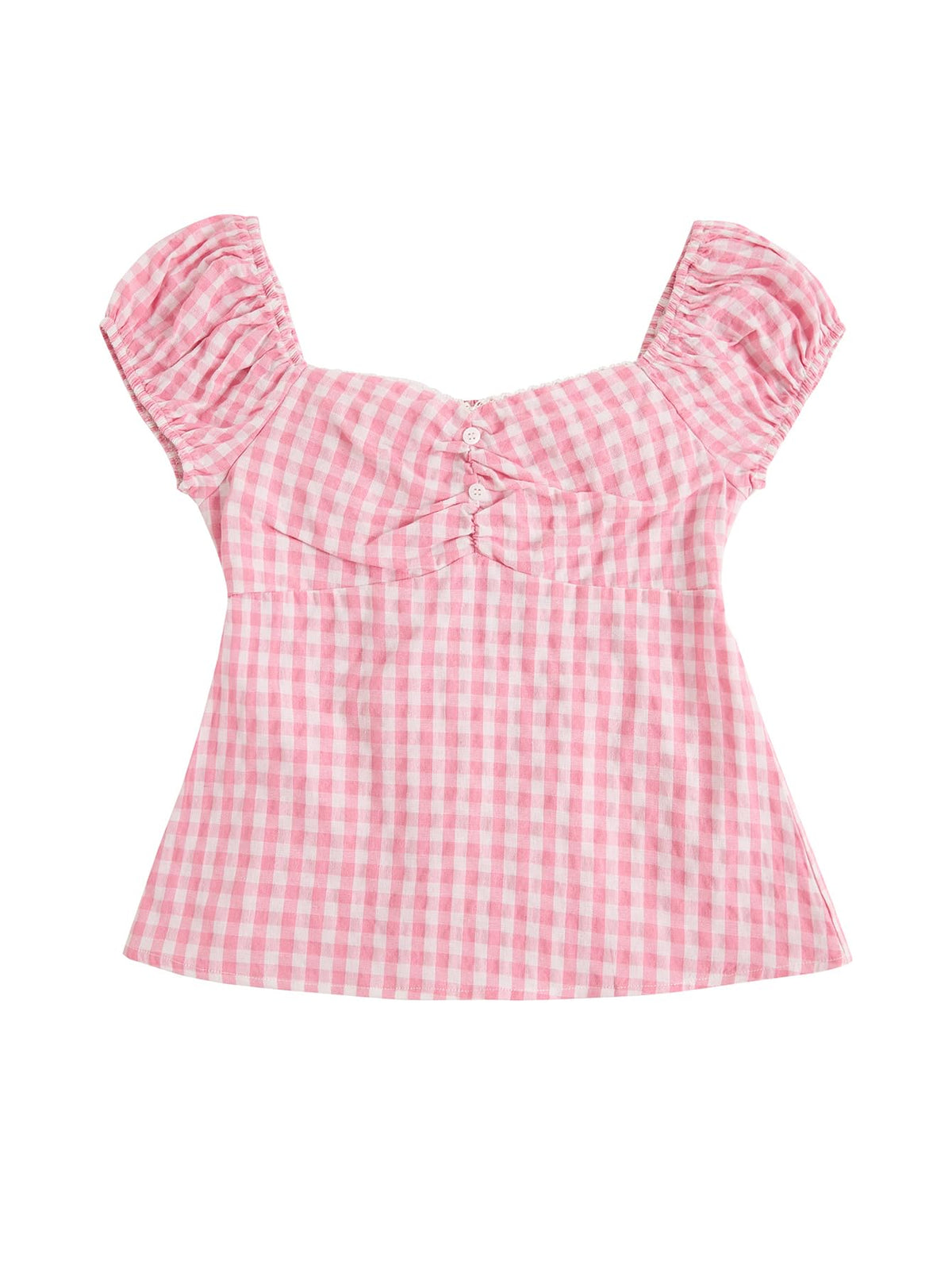 SOLY HUX Girl's Cute Gingham Tops Short Sleeve Blouse