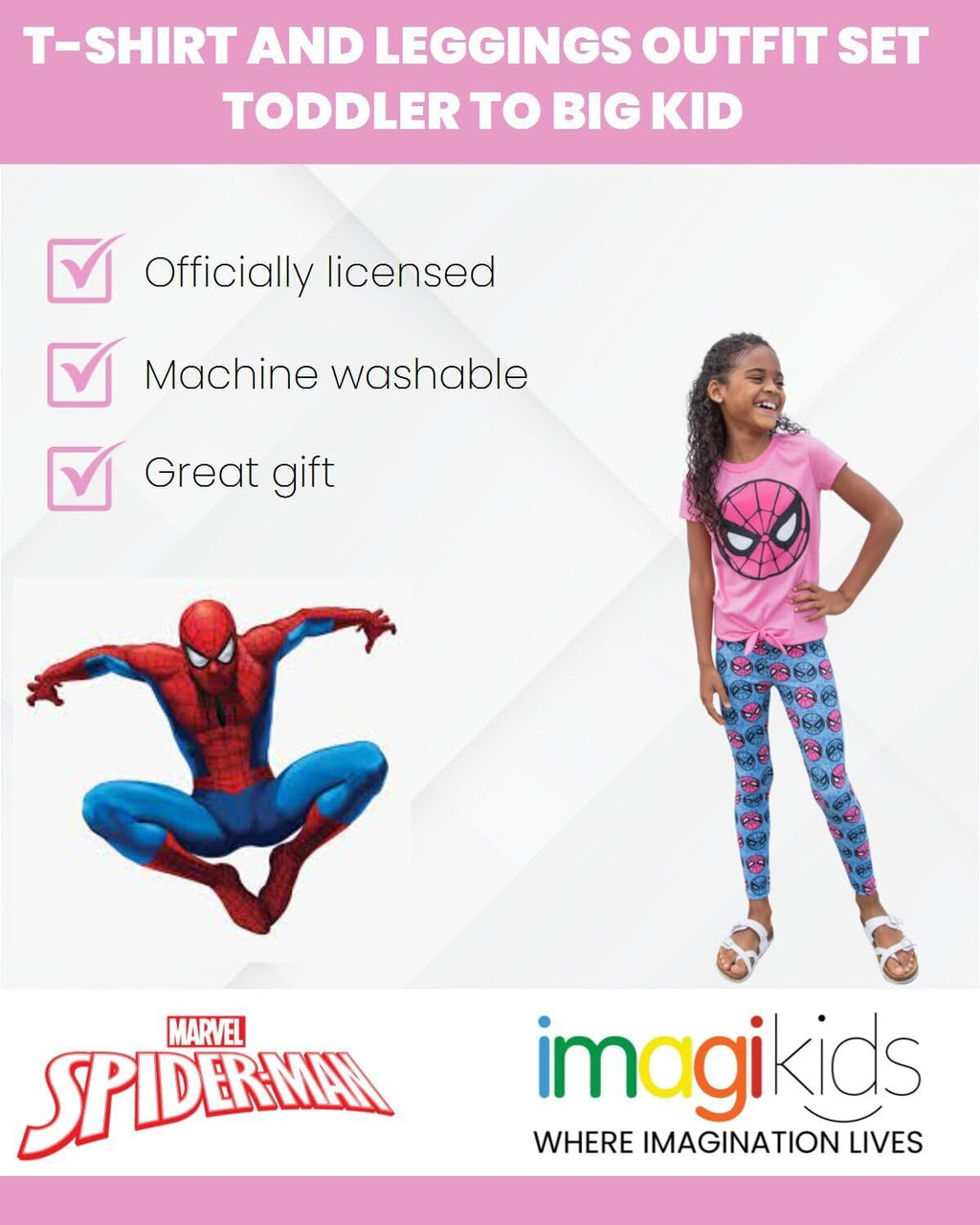 Marvel Girls' 2-Piece T-Shirt and Leggings Set Toddler to Big Kid