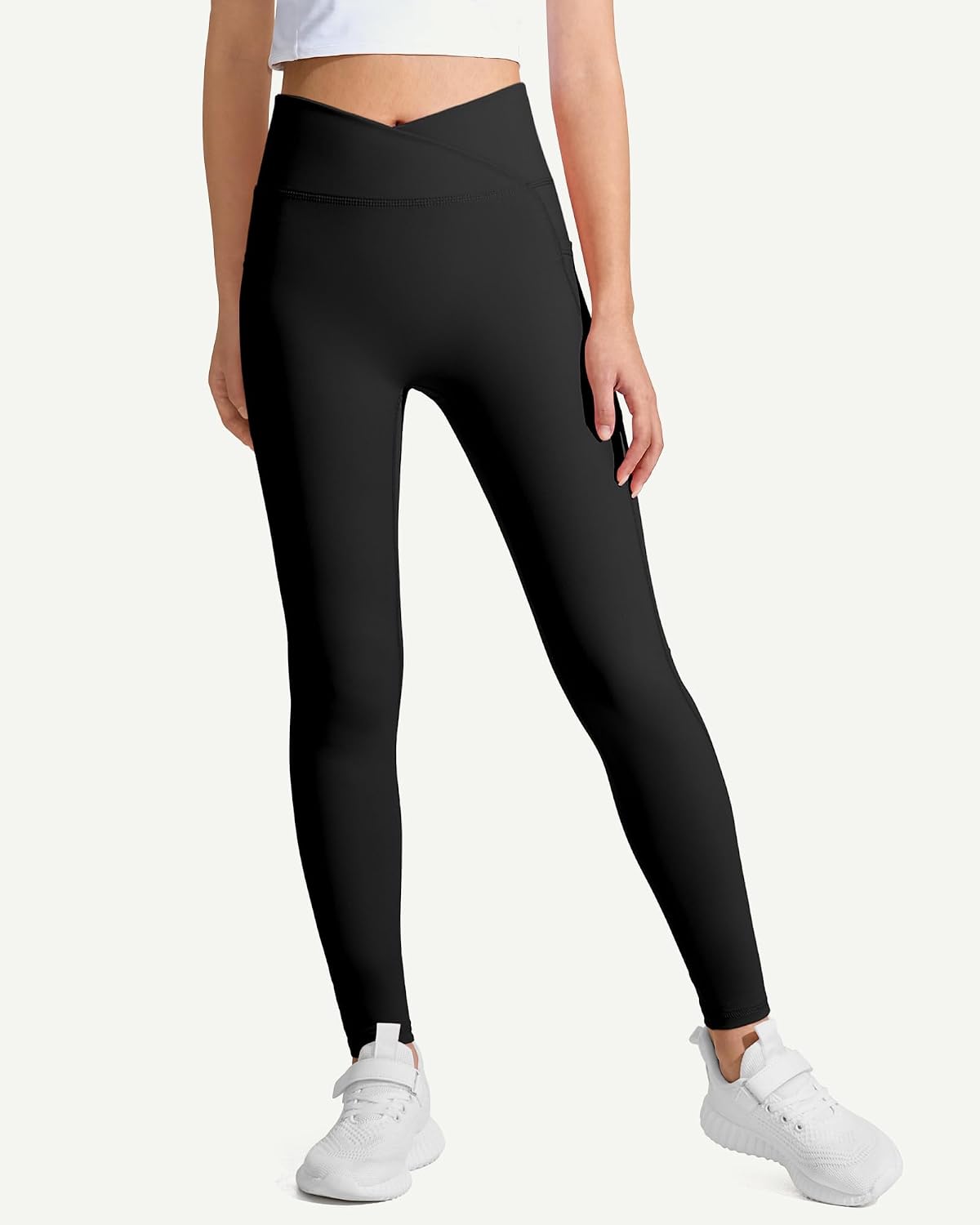 JOCMIC Girls Athletic Leggings High Waist for Kids Yoga Pants with Pockets