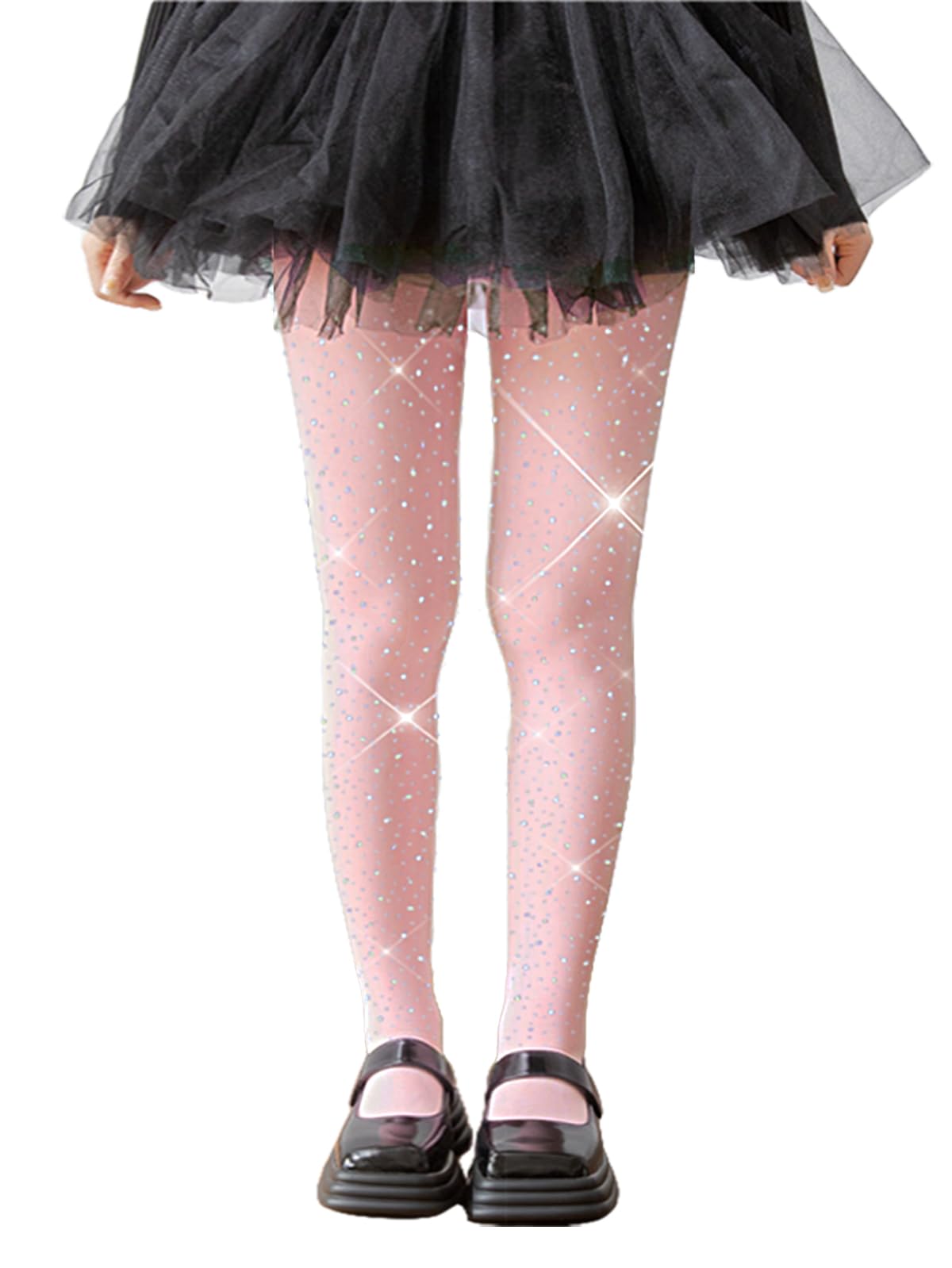 LUCKELF Girls Glitter Tights, Soft Opaque Tights Sparkle Rhinestone Tights School Dress Dance Stockings