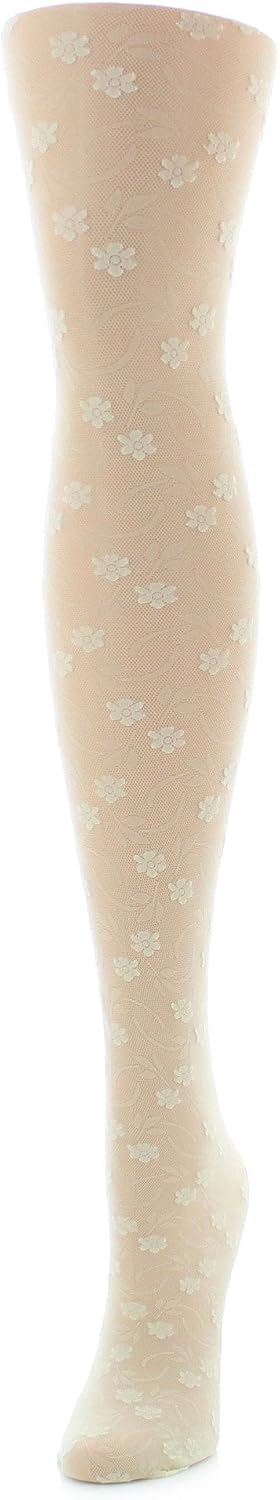 MeMoi Sweet Blossoms Sheer Tights for Girls, Ultra Soft and Lightweight Floral Lace Girls Tights - Sizes 2-14