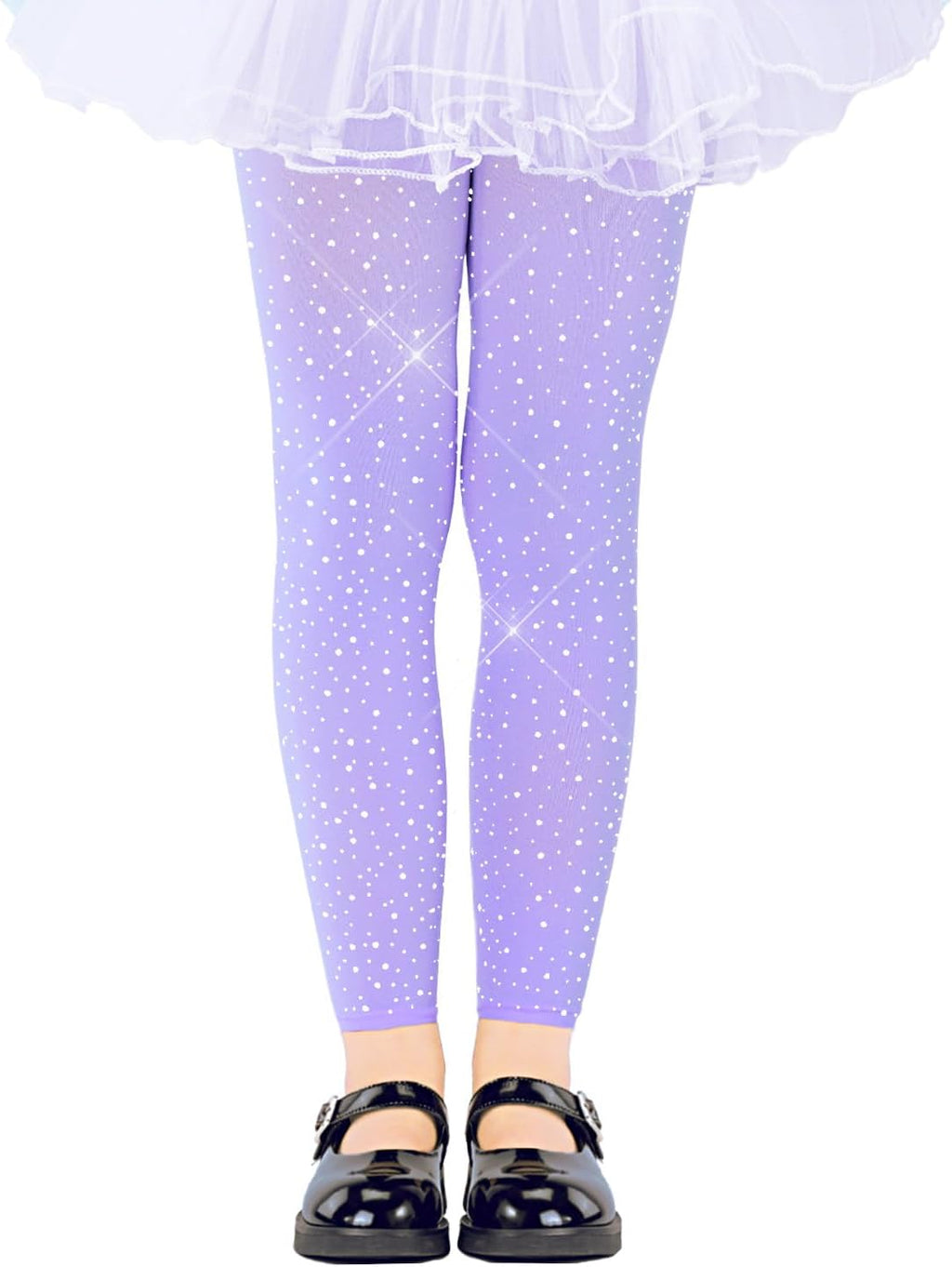 LUCKELF Girls Footless Tights with Sparkle Rhinestone Ballet Dance Tights for School Students Soft Stockings