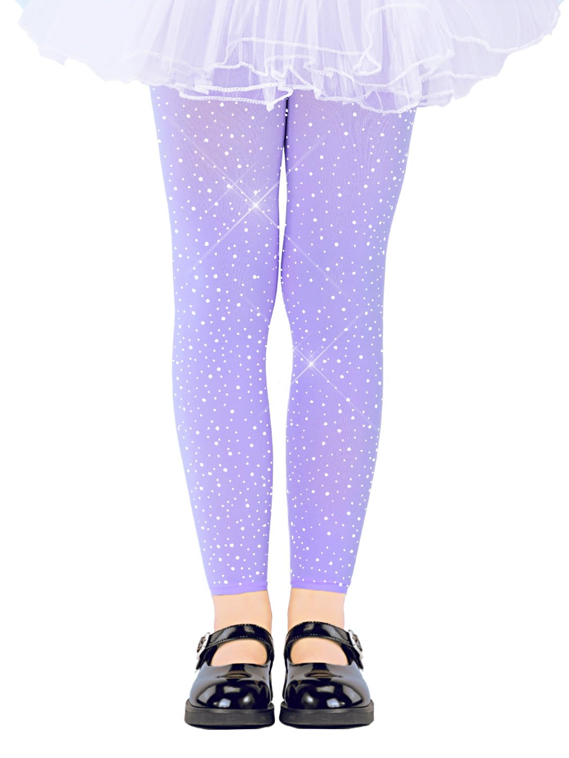 LUCKELF Girls Footless Tights with Sparkle Rhinestone Ballet Dance Tights for School Students Soft Stockings