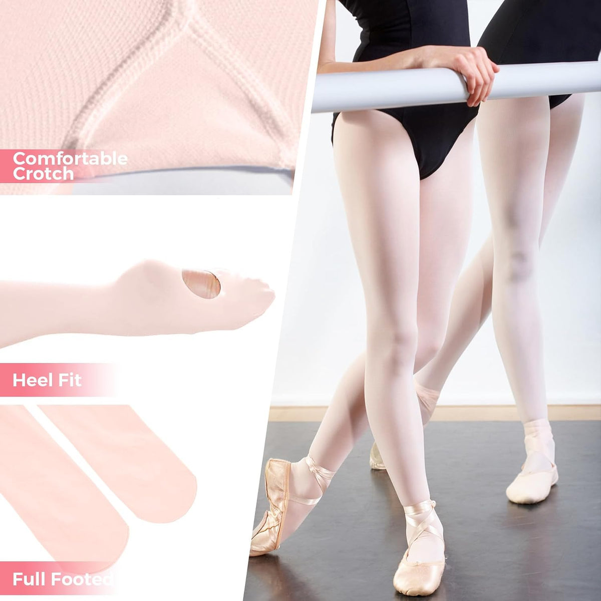 Buauty 2 Pairs Girl's Ballet Dance Tights，Convertible Transition Toddler Pantyhose Kids Soft School Footed Legging Stockings