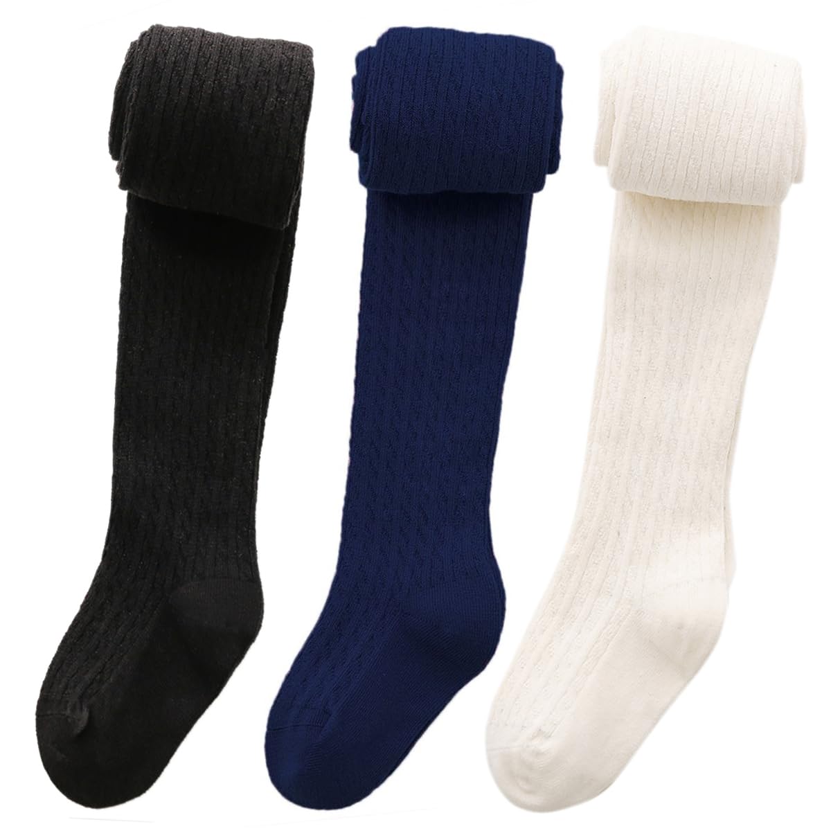 vanberfia Knit Baby Girls Tights: Cable Knit Cotton Warm Footed Leggings