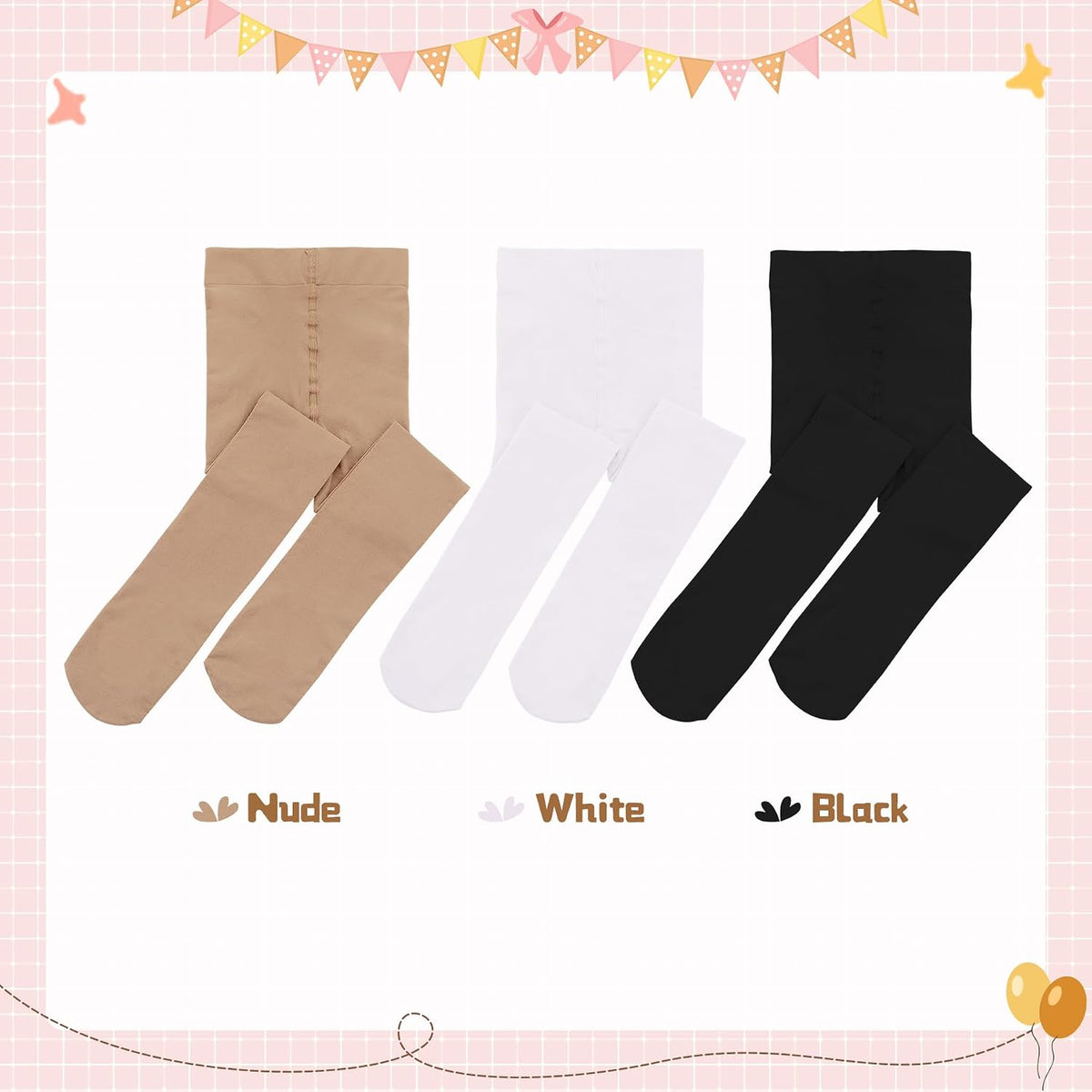 American Trends Girls Tights 3 Pair, Footed Opaque Dance Tights