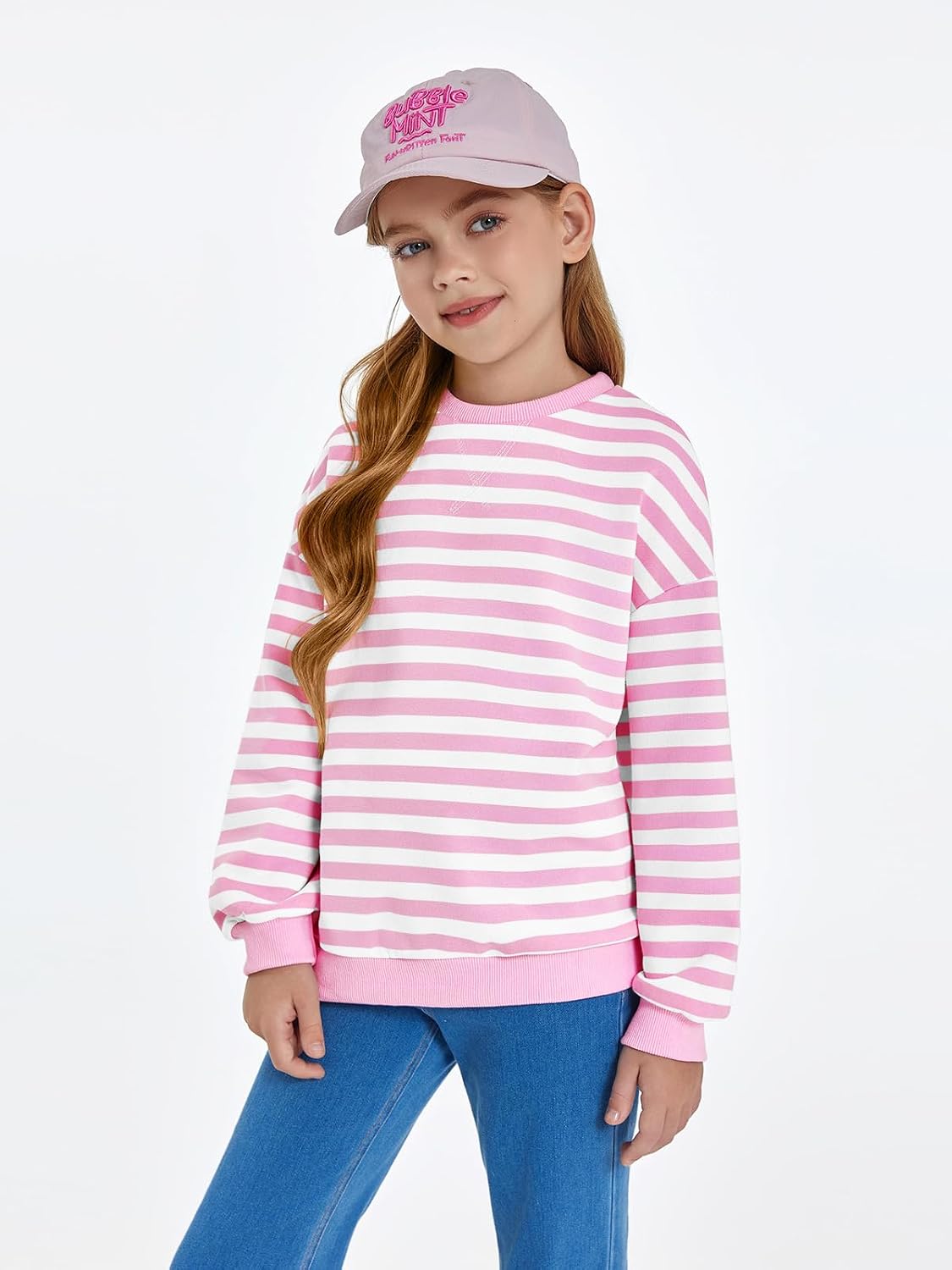 Haloumoning Girls Striped Crewneck Sweatshirt Long Sleeve Oversized Tops