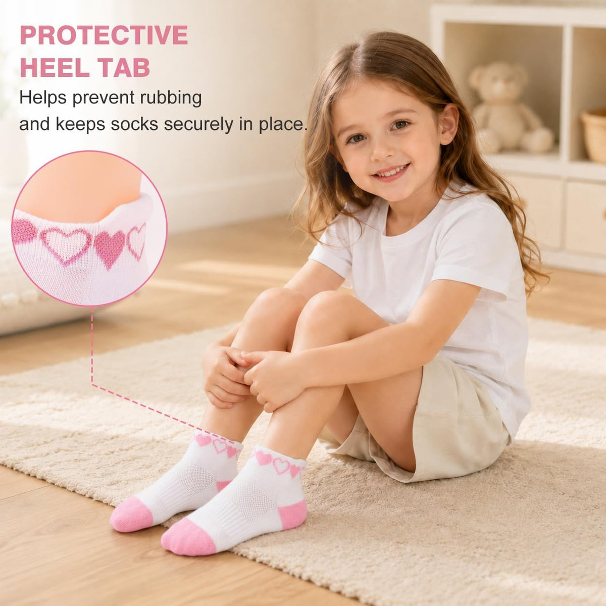 floconssy Girls Socks Ankle Athletic Kids Socks for 4-6 6-8 8-10 Years Old