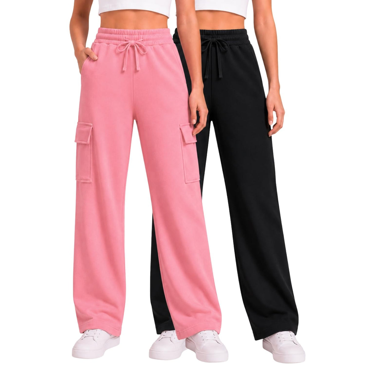 Forever 21 Girls 2-Pack Wide Leg Cargo Fleece Sweatpants with Pockets, 4-16