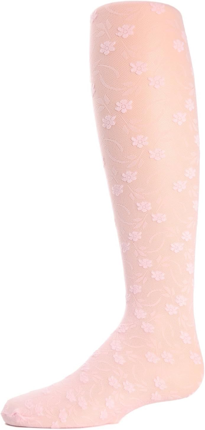 MeMoi Sweet Blossoms Sheer Tights for Girls, Ultra Soft and Lightweight Floral Lace Girls Tights - Sizes 2-14