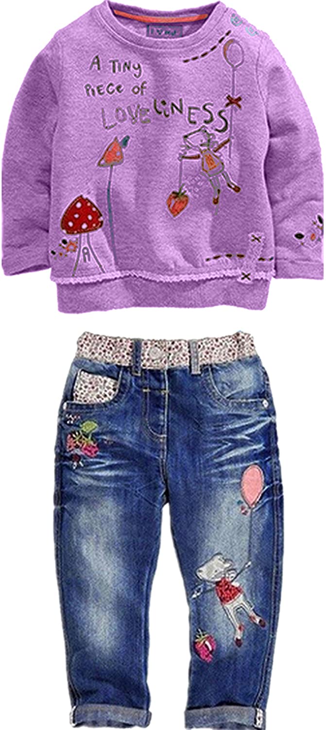 Toddler Girl Clothes Baby Girl Long Sleeve Top + Jeans Pants with Pockets