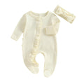 allshope Infant Baby Girl Fall Outfit Romper Footies Solid Color Frills Ruffle Trim Jumpsuit Bodysuits Newborn Winter Clothes