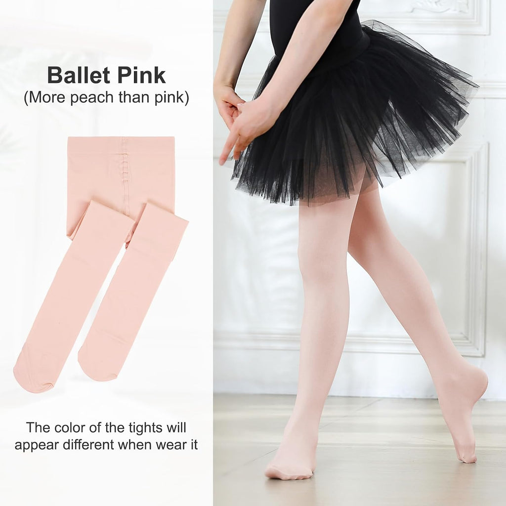 DIPUG Ballet Tights for Girls - Thick Soft Footed Dance Tights for Toddlers and Kids