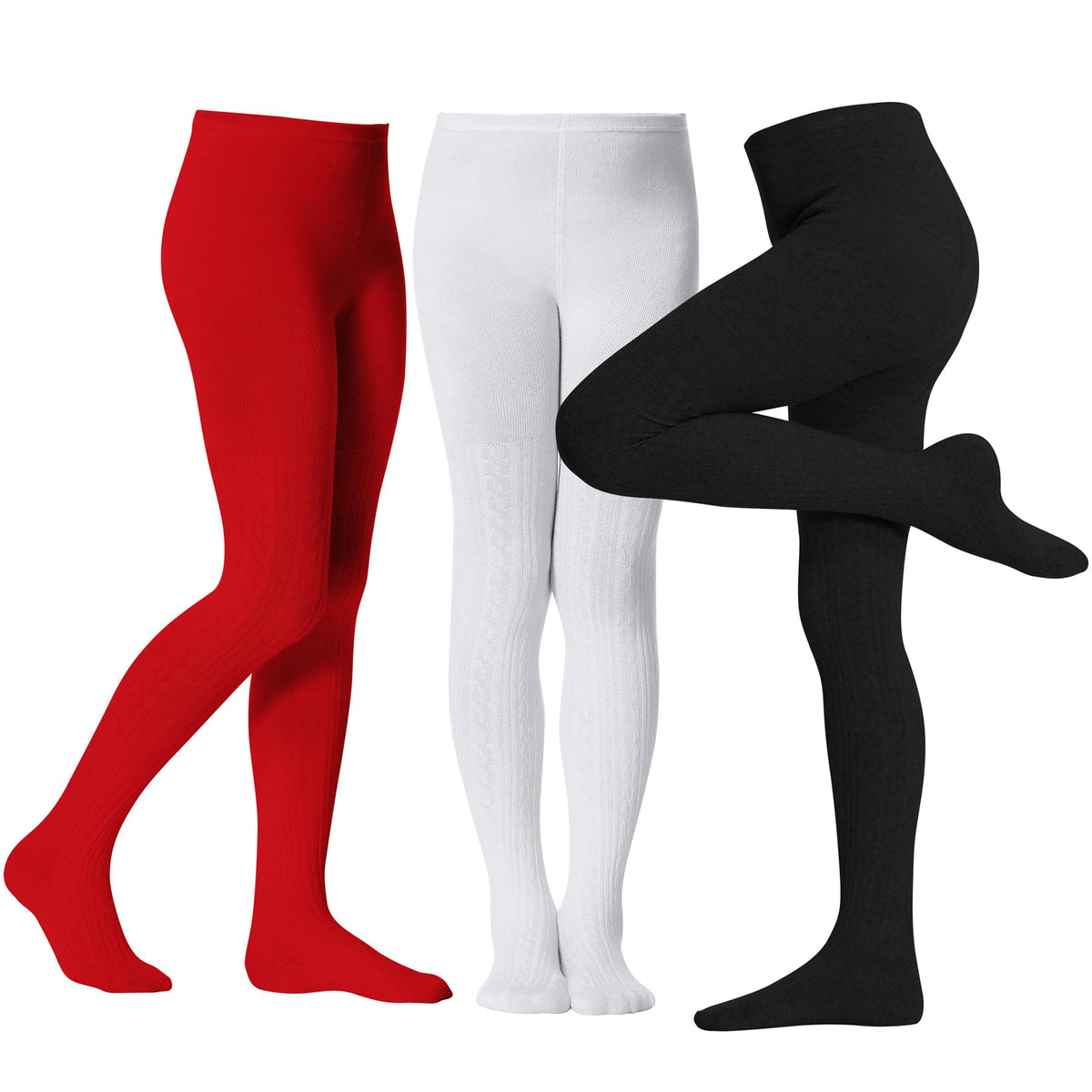 Zando 3Pack Girls Tights Kids Cable Knit Cotton Winter Warm Leggings 4-12T