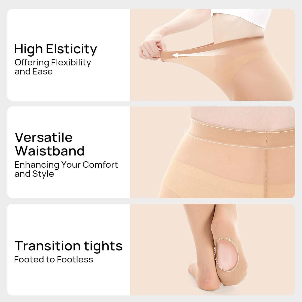 MANZI Womens Girls Solid Color Comfortable Convertible Ballet Tights 1-3 Pairs Pack