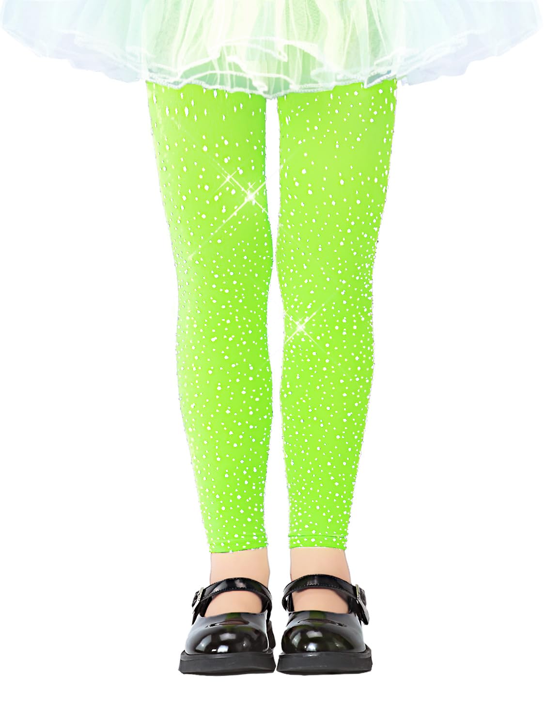 LUCKELF Girls Footless Tights with Sparkle Rhinestone Ballet Dance Tights for School Students Soft Stockings