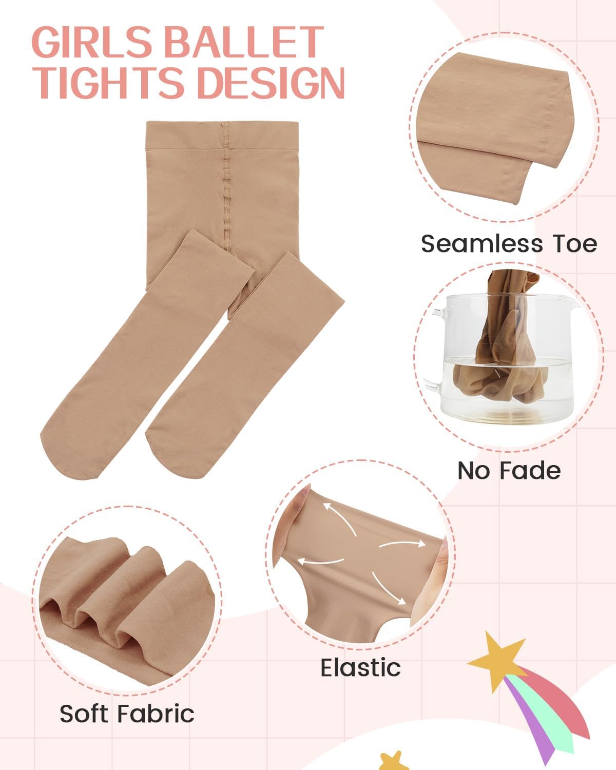 Century Star 2 Pack Girls Ballet Tights Footed for Toddler Kids Dance