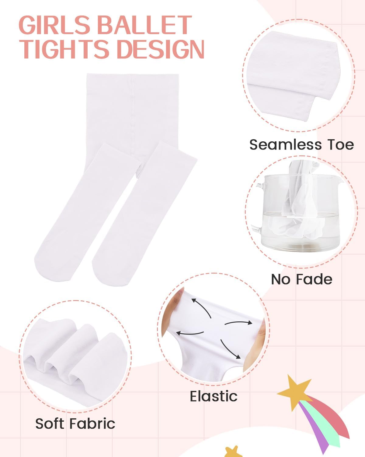 Century Star 6 Pairs Girls Ballet Dance Tights Footed Stockings 1T-12Y