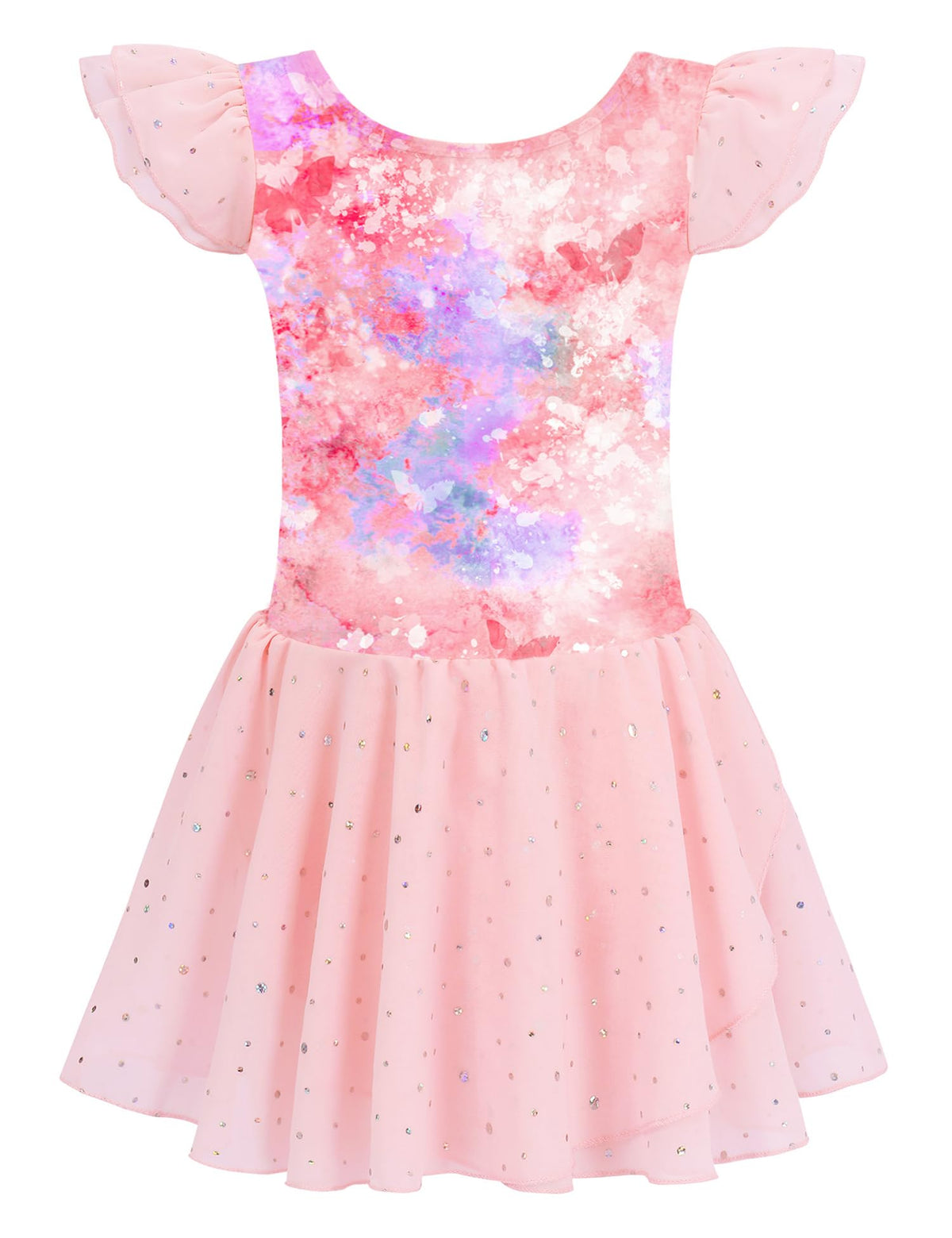 MdnMd Ballet Leotards for Girls Toddler Dance Ballet Leotard with Skirt Ballerina Dresses Tutu Outfits Flutter Sleeve