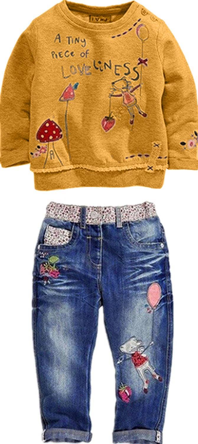 Toddler Girl Clothes Baby Girl Long Sleeve Top + Jeans Pants with Pockets