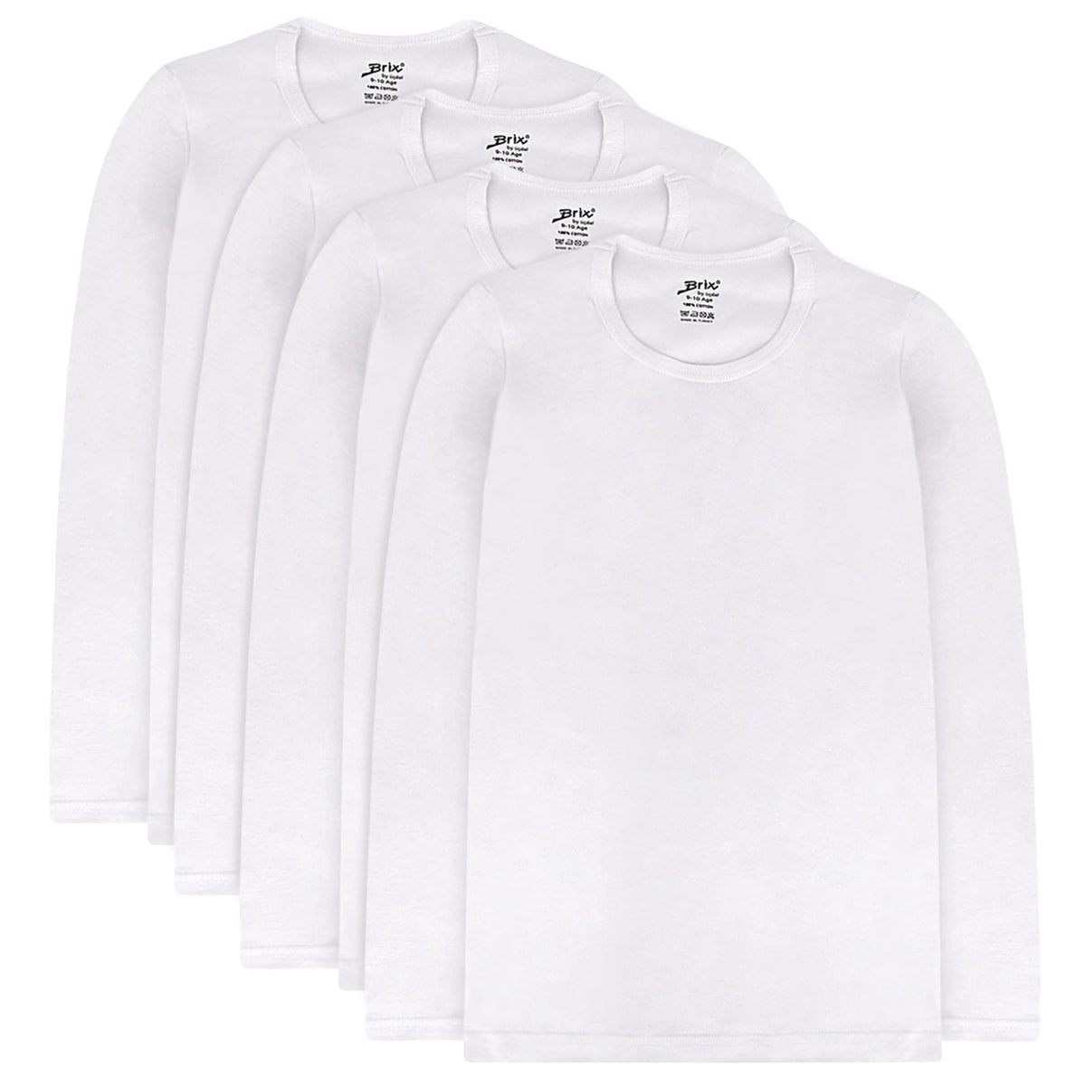 Brix Girls' Long Sleeve Tees - 100% Cotton 4 -Pack Crew Neck T Shirts.
