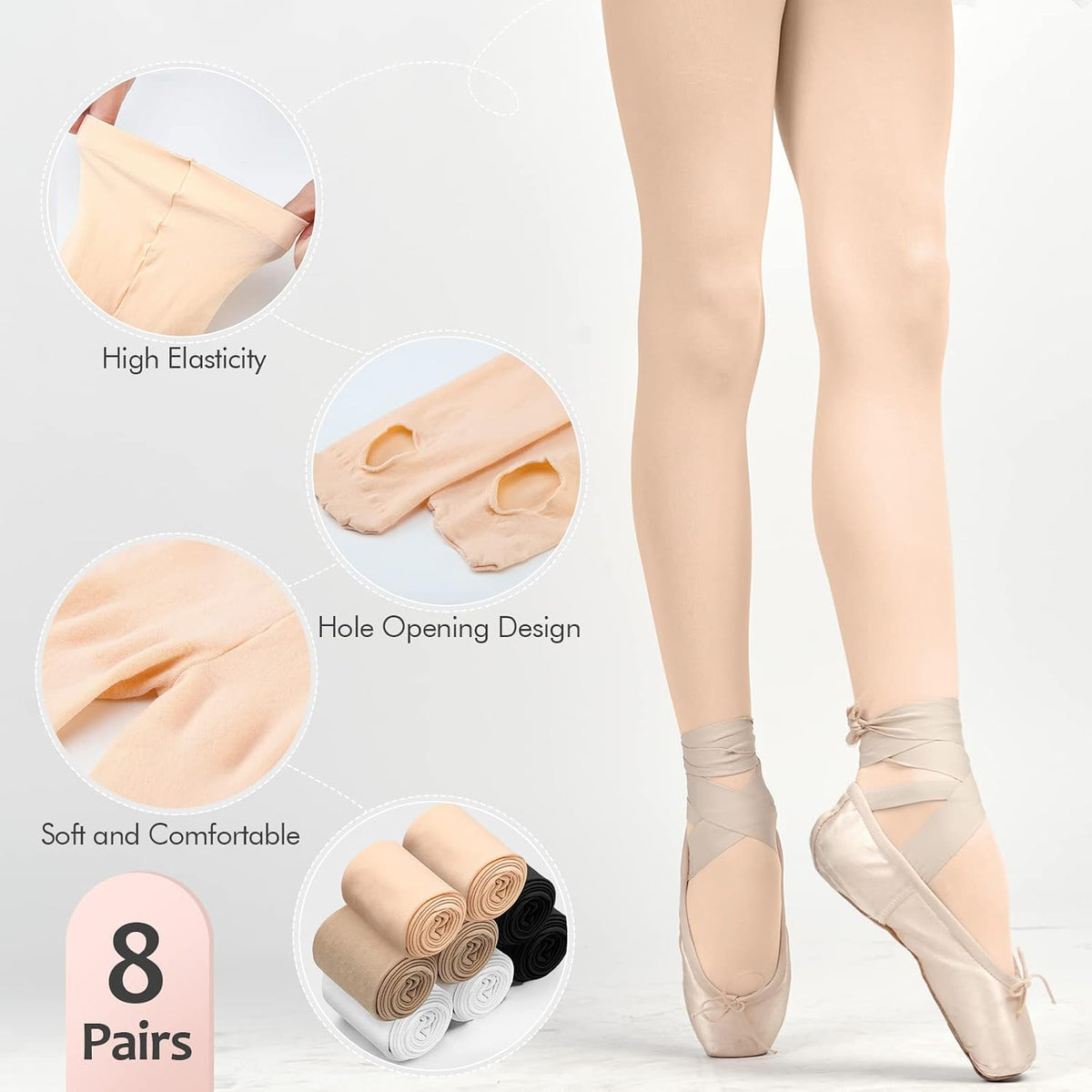 Janmercy 8 Pair Girls Ballet Tights Convertible Leggings