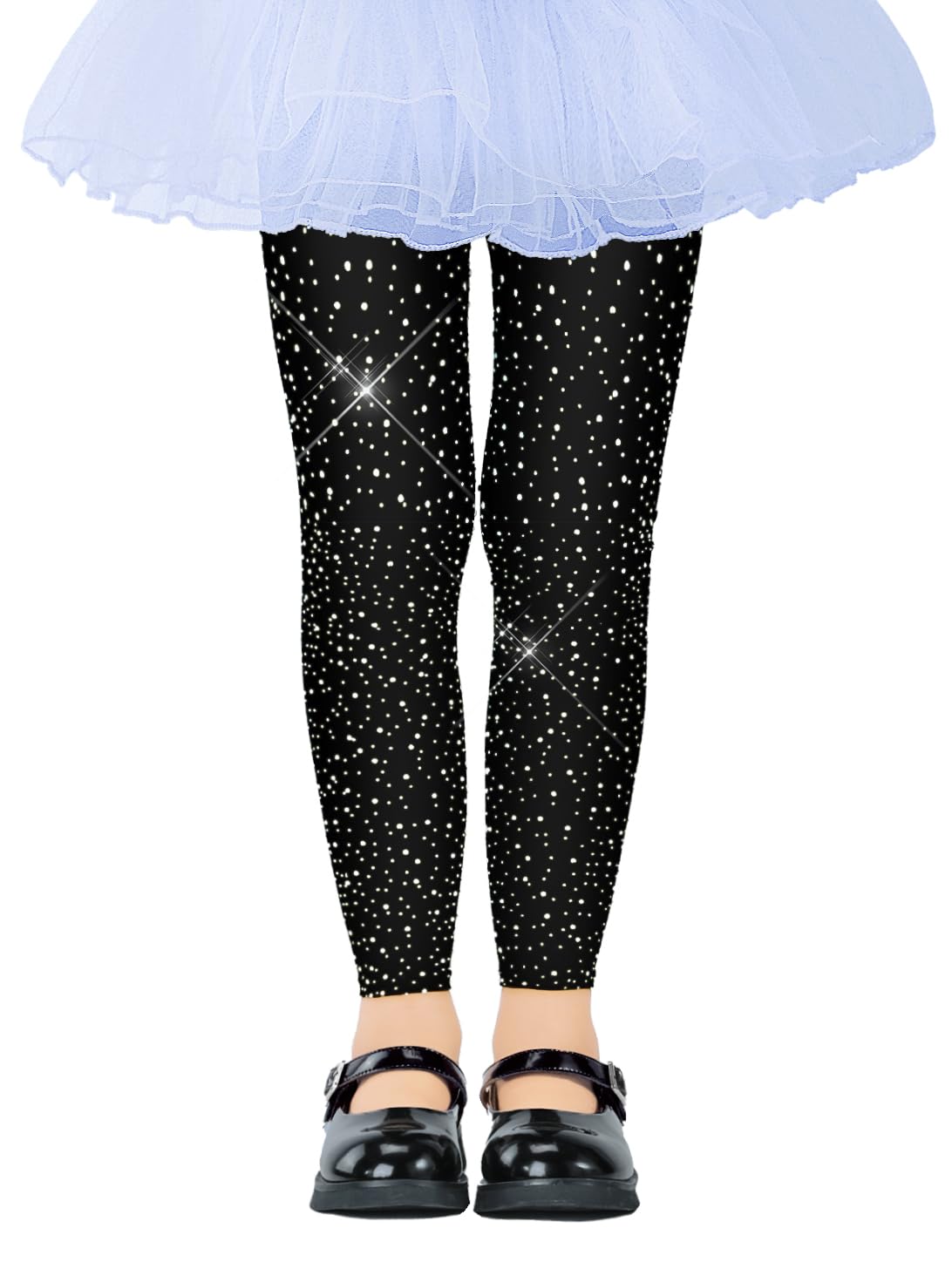 LUCKELF Girls Footless Tights with Sparkle Rhinestone Ballet Dance Tights for School Students Soft Stockings