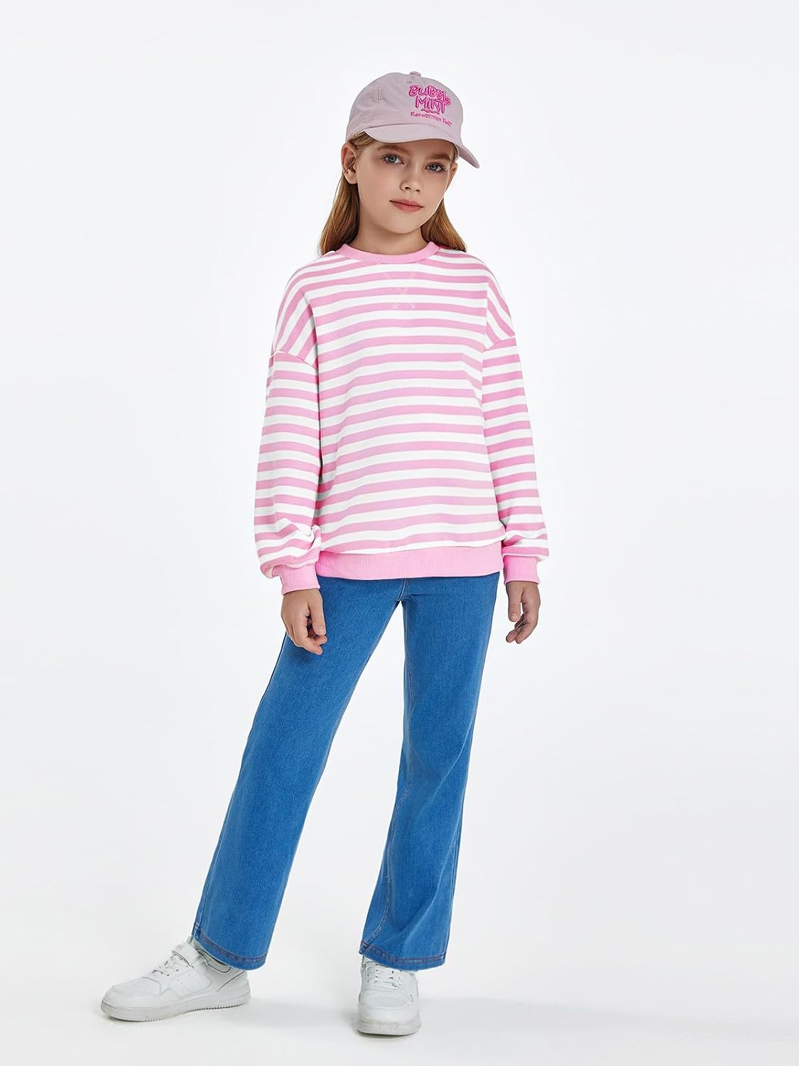 Haloumoning Girls Striped Crewneck Sweatshirt Long Sleeve Oversized Tops