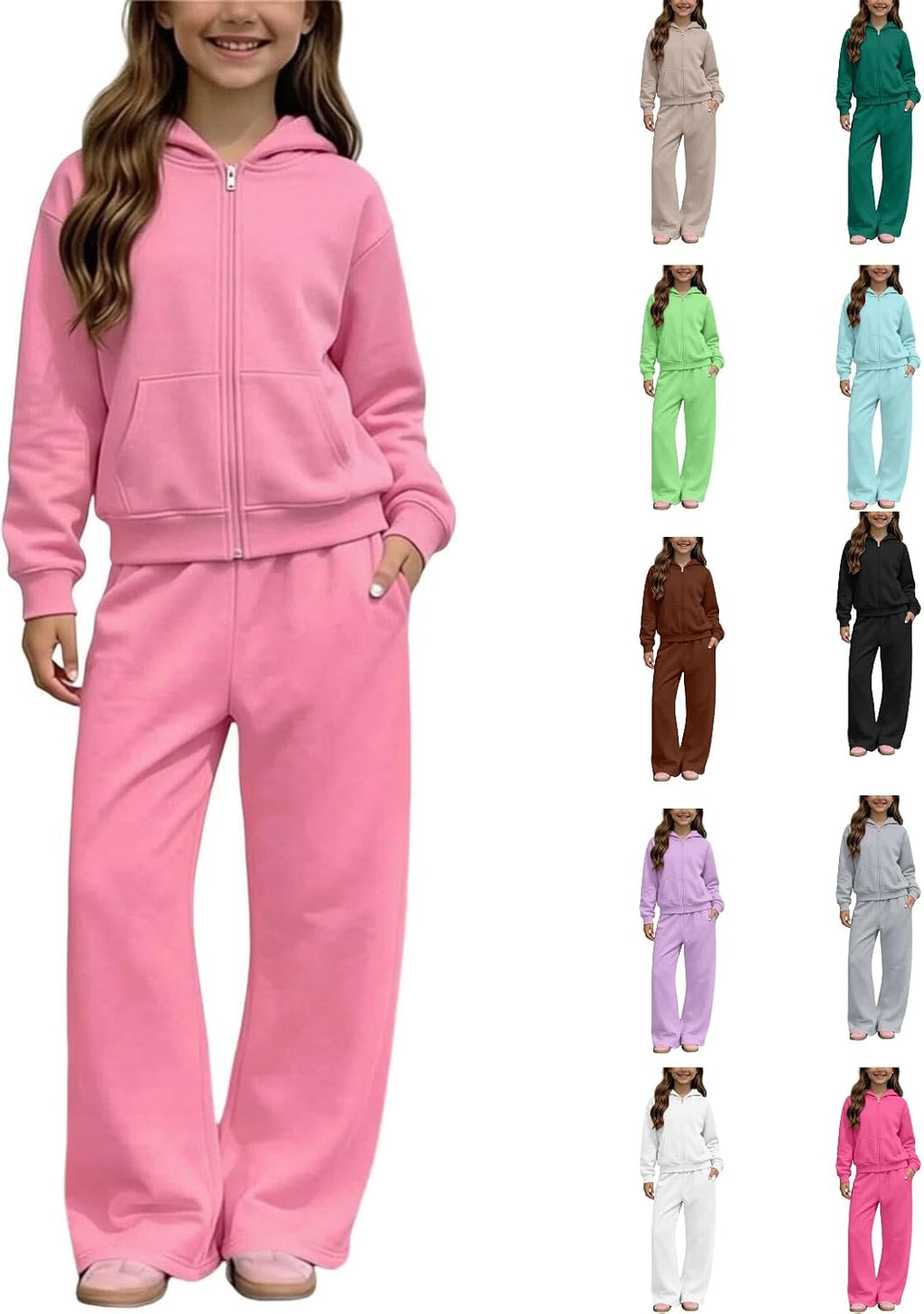 Girls Sweatsuit Fall Winter Kid Zip Up Hoodie And Sweatpants Set 5-14 Years