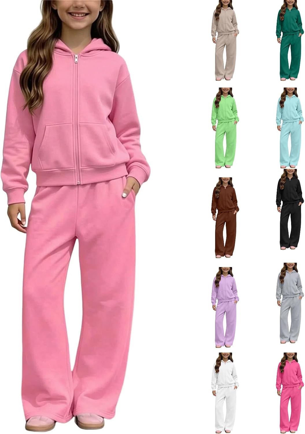 Girls Sweatsuit Fall Winter Kid Zip Up Hoodie And Sweatpants Set 5-14 Years