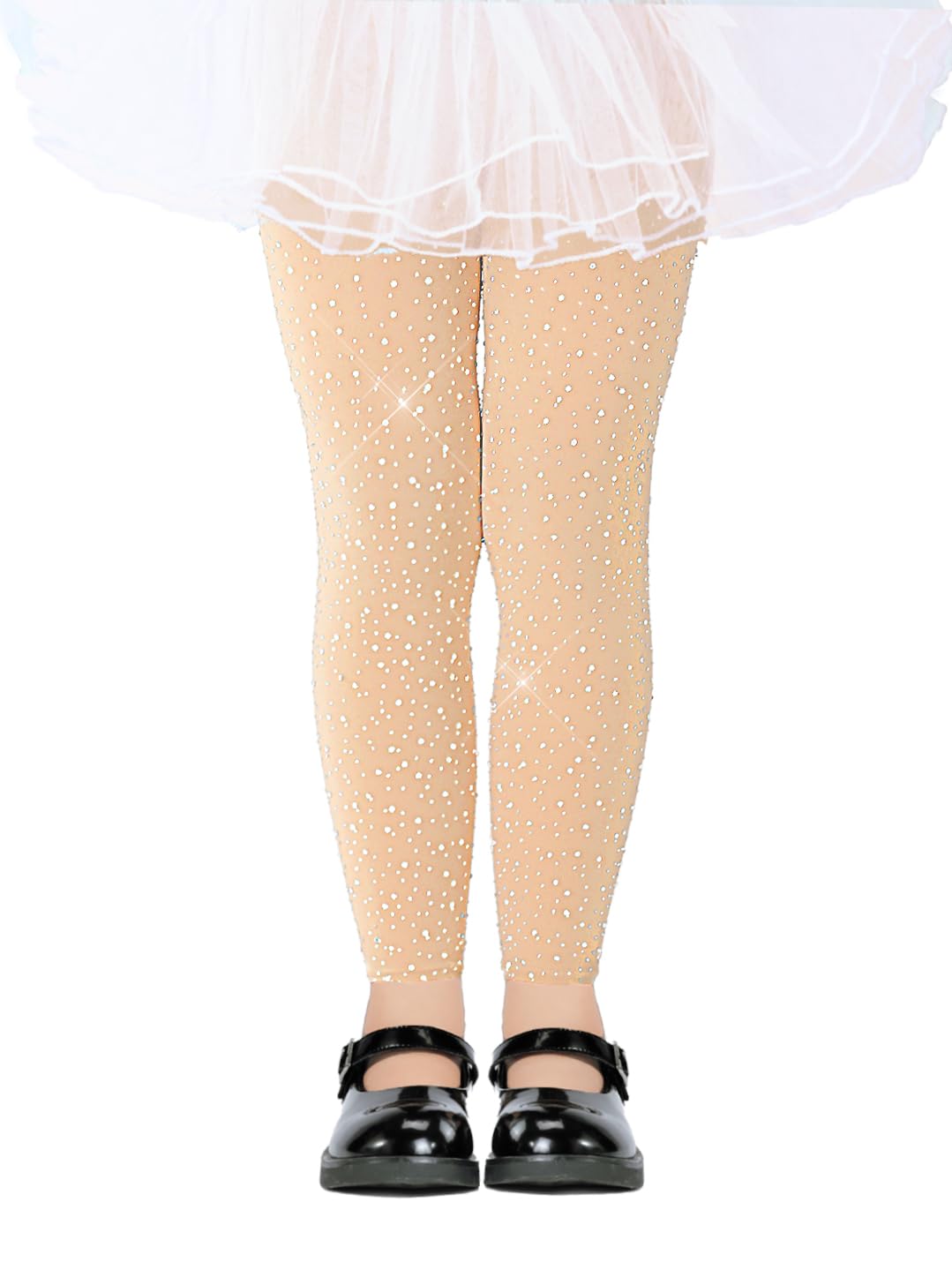 LUCKELF Girls Footless Tights with Sparkle Rhinestone Ballet Dance Tights for School Students Soft Stockings