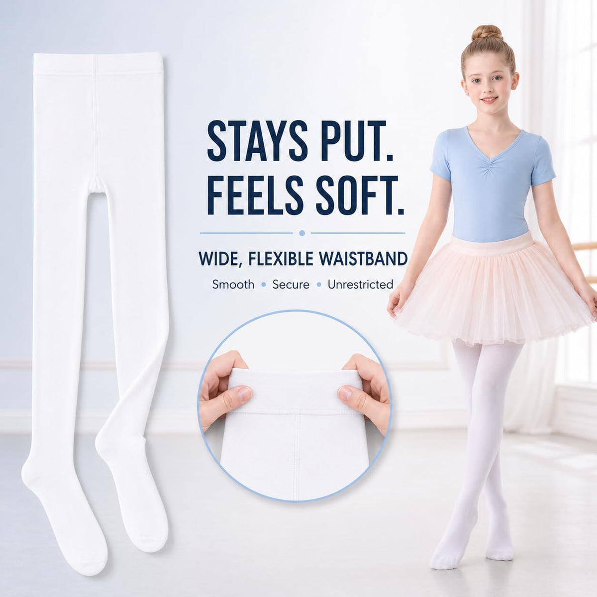 Citystl Ballet Tights for Girls - 3 Pairs, Multiple Colors, Cotton School Dress Tights