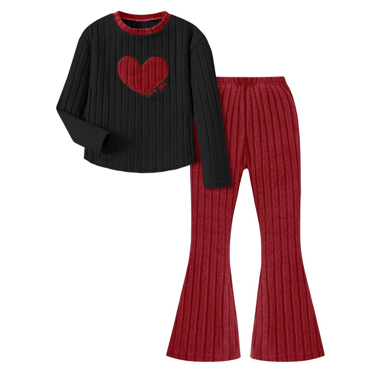 Tween Girls Clothes Ribbed Knit Color Block Long Sleeve Shirt and Flare Pants Fall Outfits Size 6-12