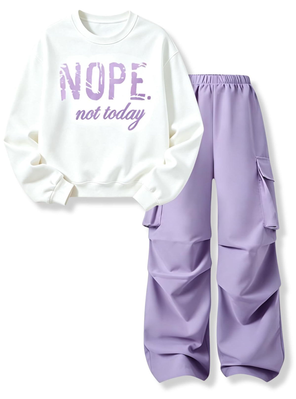 Teen Girls Clothes 2 Piece Outfits Letter Print Long Sleeve Tops and Cargo Pants Clothing Set