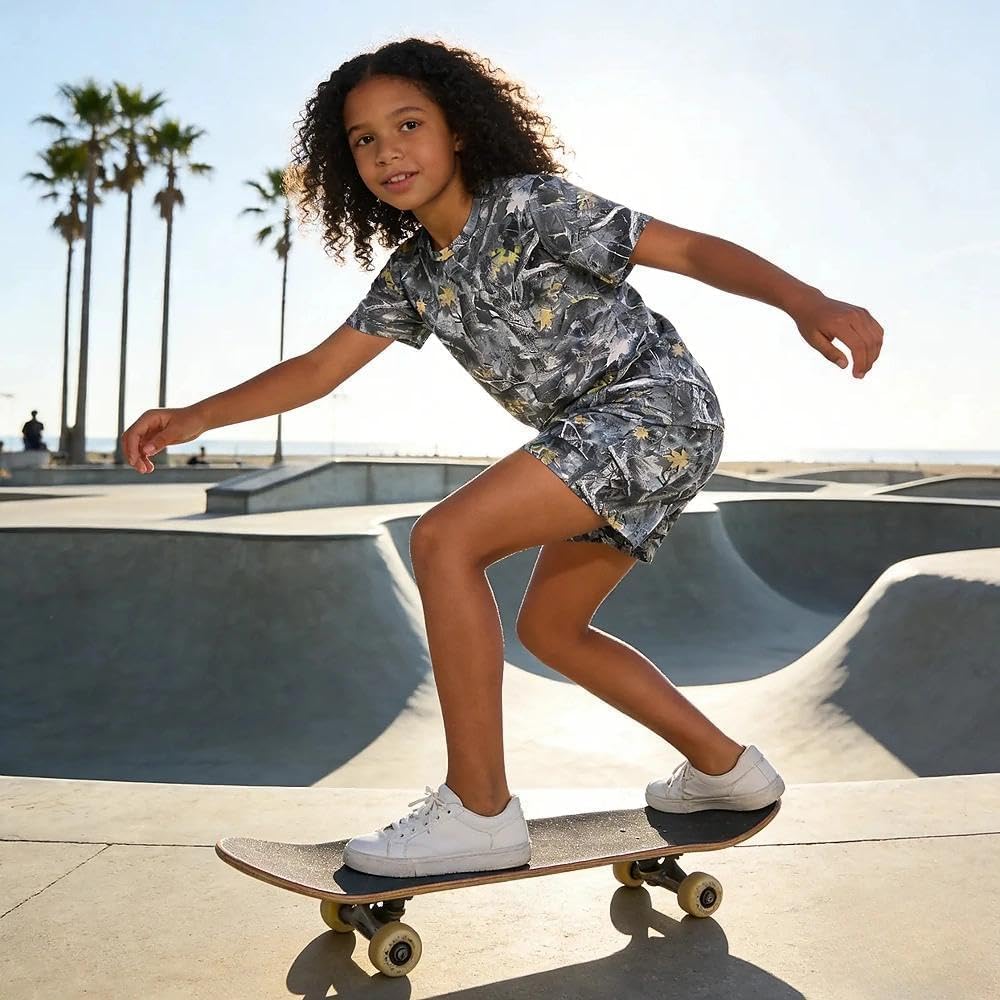 2026 6-12 Years Old Girls 2Pcs Spring Summer Outfits Set Crew Neck Short Sleeve Tops with Pocket Tie-Dye Shorts