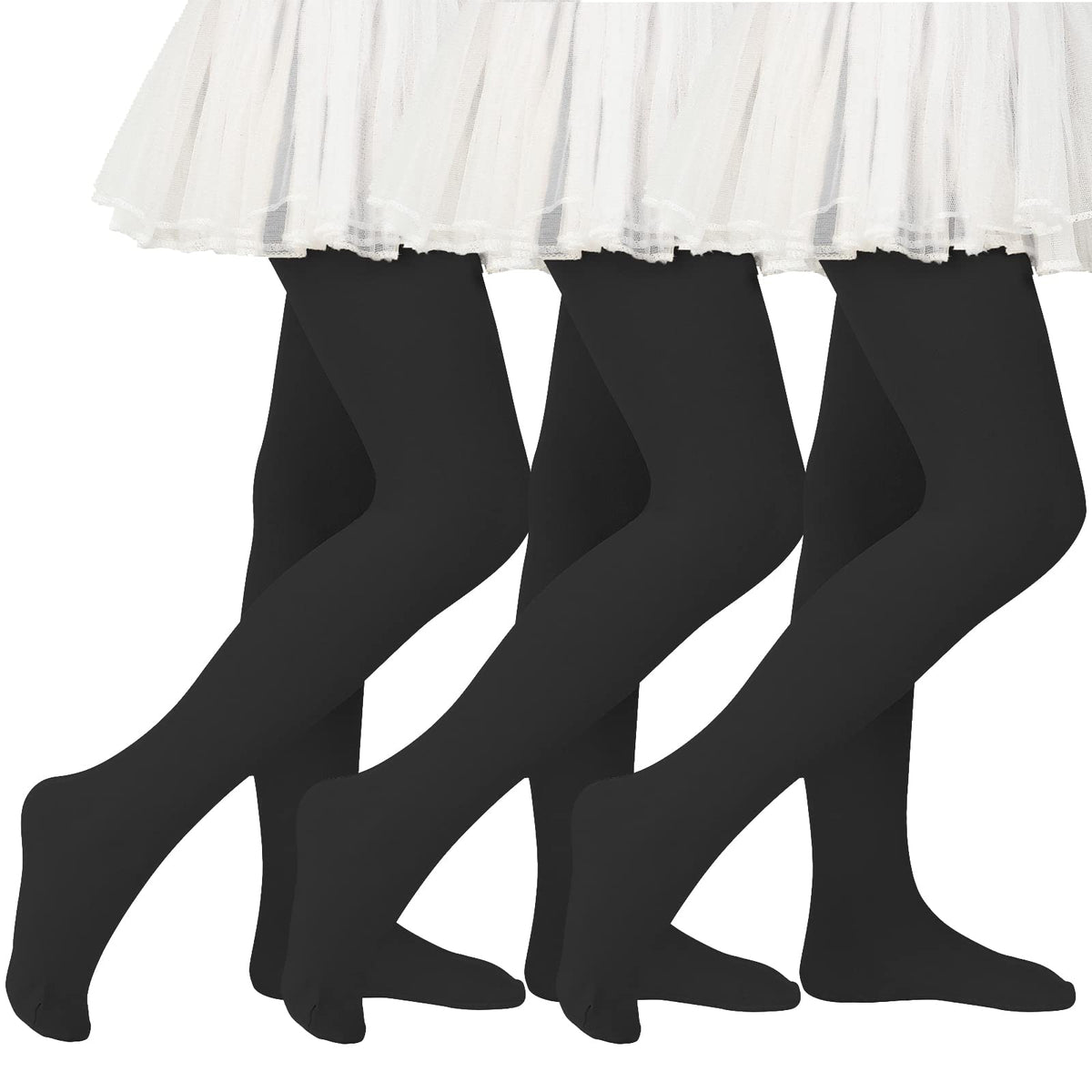 American Trends Girls Tights 3 Pair, Footed Opaque Dance Tights