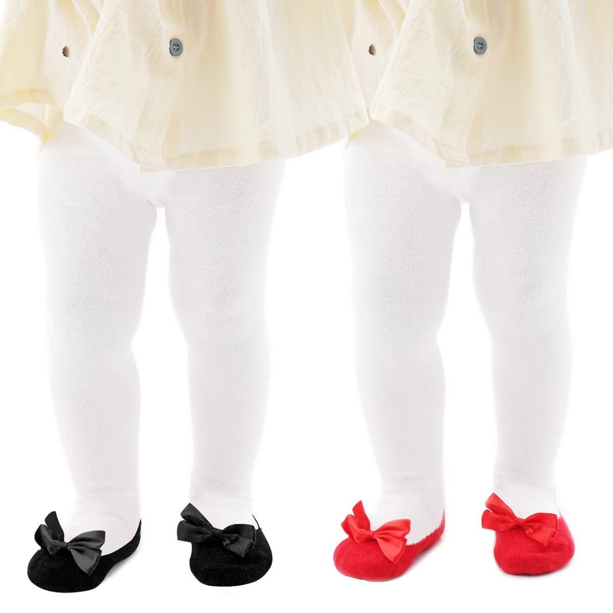 Baby Tights Non Slip Baby Girl Tights Plain/Shoe-Look Leggings Seamless Pantyhose Warm Cotton Leggings Non-Skid